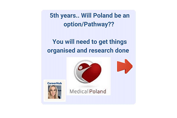 The fifth-year students are discussing the possibility of pursuing a career pathway in medical Poland and are researching the options available.